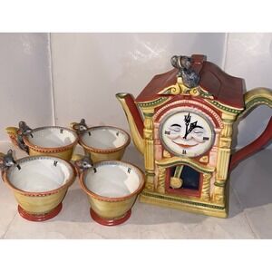 Dept 56 Storybook Handpainted Ceramic Teapot & Cups Set